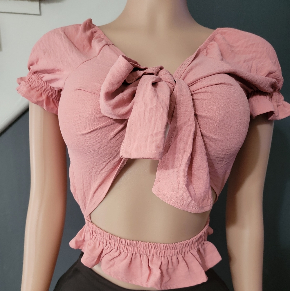 Elegant Pink Tie-Front Blouse